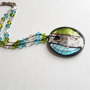 vintage dichroic glass pendant necklace